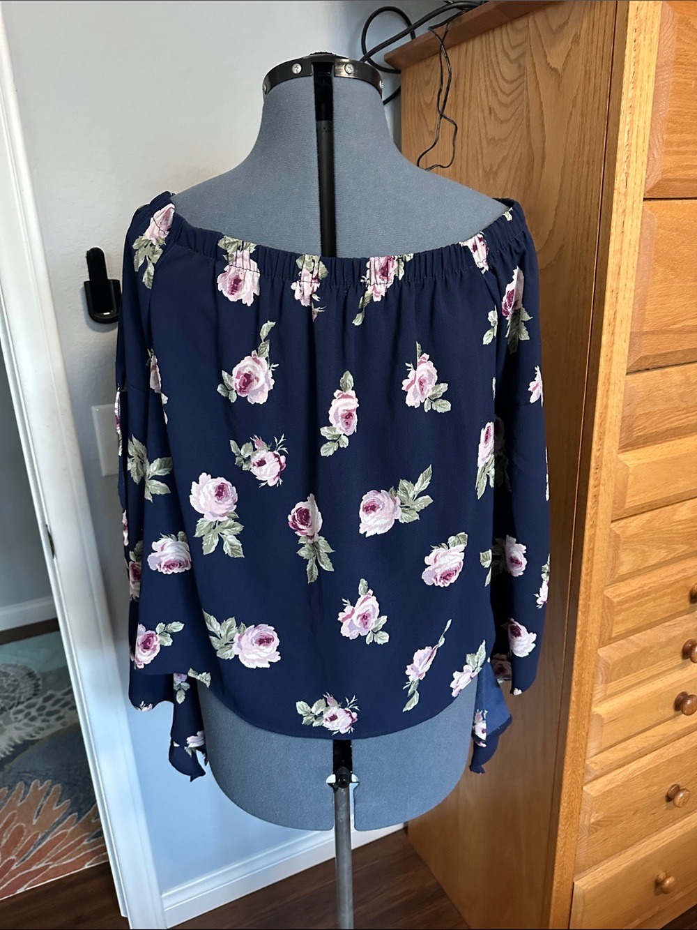 Ultra Flirt Navy Floral Shirt with Pink & Green Accents